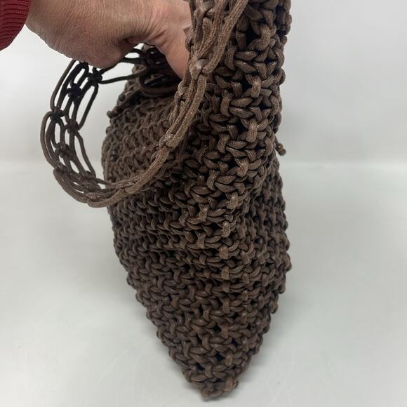 Old Navy Chocolate Brown Open Weave Macramé Hobo Bag - Picture 4 of 10